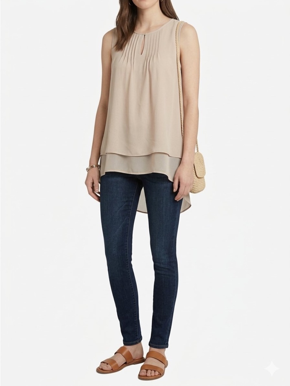 Violet & Claire Light Beige Pintuck Sleeveless Camisole
